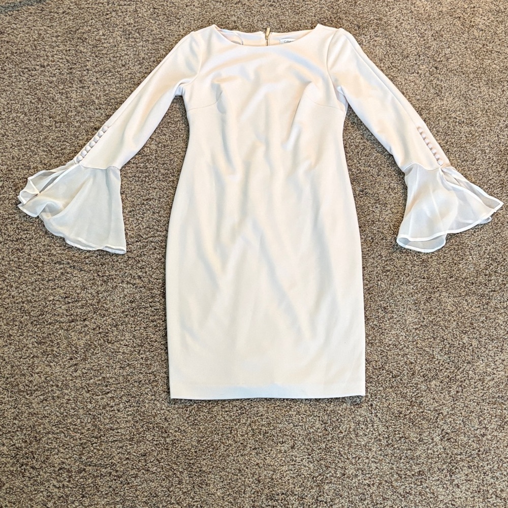 Calvin Klein White Long Sleeve Dress with Bell Sleeves